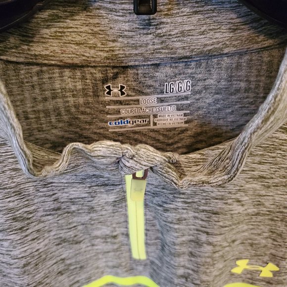 UA Coldgear Gray + Neon Green Half Zip Pullover - Picture 3 of 6